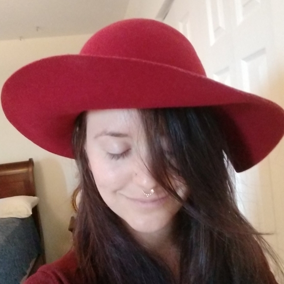 👒 Red Wide Brim Floppy Felt Sunday Sun Hat Summer - Picture 2 of 8
